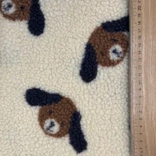 Kabát anyag TEDDY JACQUARD Dogs brown