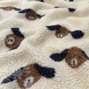 Kabát anyag TEDDY JACQUARD Dogs brown