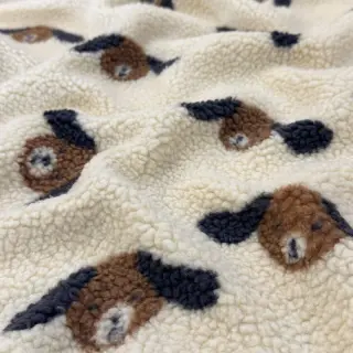 Kabát anyag TEDDY JACQUARD Dogs brown