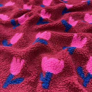 Kabát anyag TEDDY JACQUARD Tulips dark red