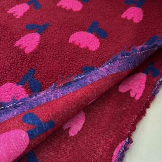 Kabát anyag TEDDY JACQUARD Tulips dark red