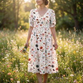 Viszkóz lenvászonnal Flower sea design D