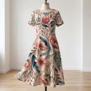 Viszkóz lenvászonnal Floral design D