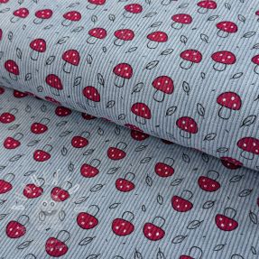 Kordbársony STRETCH Little mushrooms old blue