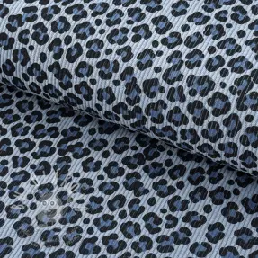 Kordbársony STRETCH Little Leopard old blue