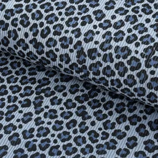 Kordbársony STRETCH Little Leopard old blue
