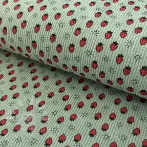 Kordbársony STRETCH Little strawberries old green