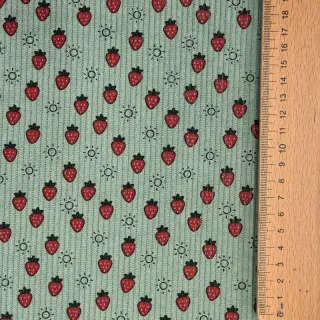 Kordbársony STRETCH Little strawberries old green