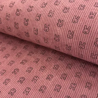 Kordbársony STRETCH Little bunny old pink