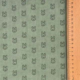 Kordbársony STRETCH Little bunny old green
