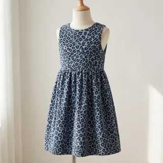 Kordbársony STRETCH Little Leopard old blue