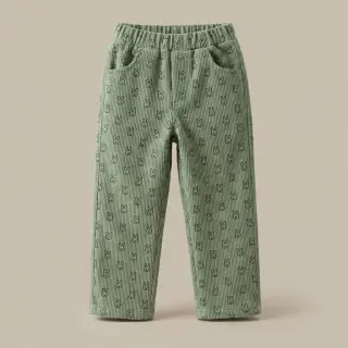 Kordbársony STRETCH Little bunny old green