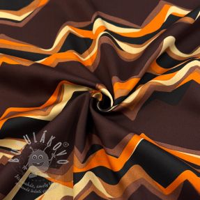 Pamutvászon SATIN Abstract waves dark brown
