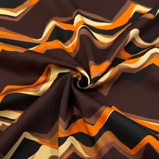 Pamutvászon SATIN Abstract waves dark brown