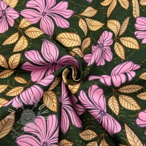 Pamutvászon SATIN Autumn flowers dark green