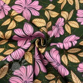 Pamutvászon SATIN Autumn flowers dark green