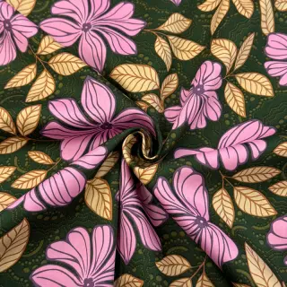 Pamutvászon SATIN Autumn flowers dark green