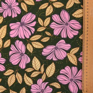 Pamutvászon SATIN Autumn flowers dark green