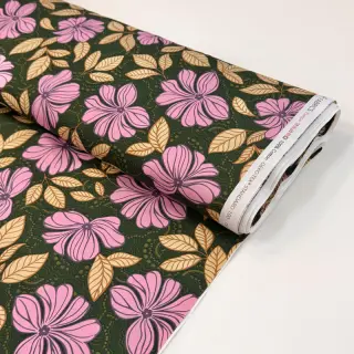 Pamutvászon SATIN Autumn flowers dark green