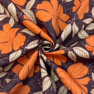 Pamutvászon SATIN Autumn flowers dark brown