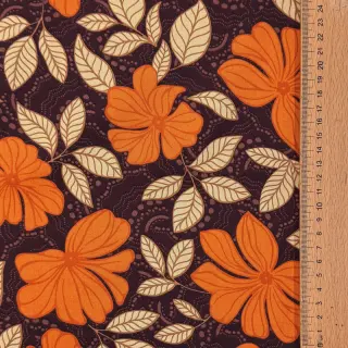 Pamutvászon SATIN Autumn flowers dark brown