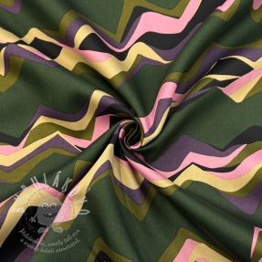 Pamutvászon SATIN Abstract waves dark green