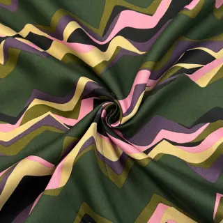 Pamutvászon SATIN Abstract waves dark green