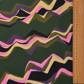 Pamutvászon SATIN Abstract waves dark green