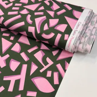 Pamutvászon SATIN Geometric dark green