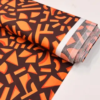 Pamutvászon SATIN Geometric dark brown