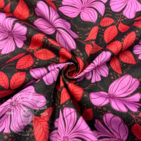 Pamutvászon SATIN Autumn flowers dark red