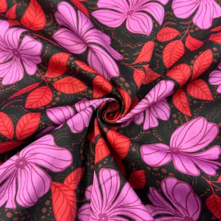 Pamutvászon SATIN Autumn flowers dark red
