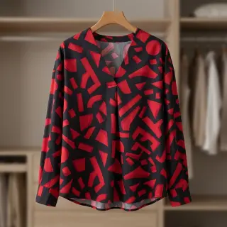Pamutvászon SATIN Geometric dark red