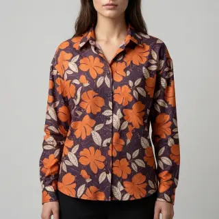 Pamutvászon SATIN Autumn flowers dark brown