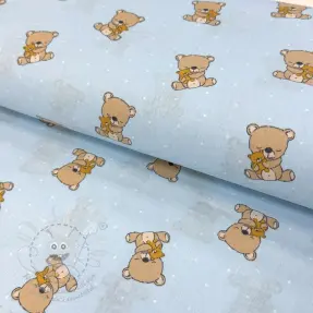 Pamutvászon Sweet bear light blue ORGANIC
