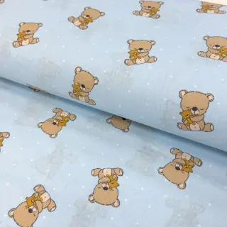 Pamutvászon Sweet bear light blue ORGANIC