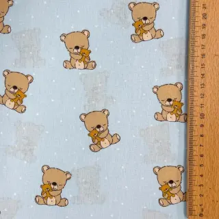 Pamutvászon Sweet bear light blue ORGANIC