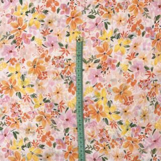 Viszkóz DOBBY Meadow flowers white digital print