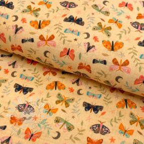 Dupla géz/muszlin Butterflies soft yellow digital print