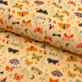 Dupla géz/muszlin Butterflies soft yellow digital print