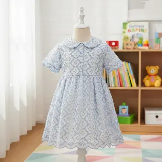 Pamutvászon EMBROIDERY Lilian blue