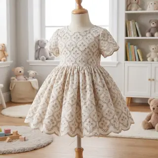 Pamutvászon EMBROIDERY Lilian natural