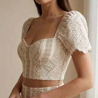 Pamutvászon EMBROIDERY Lilian beige