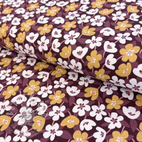 Jersey GLITTER Flowers wine red
