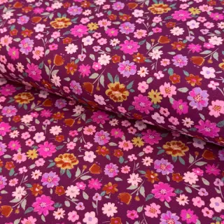 Jersey Flowers cerise digital print ORGANIC