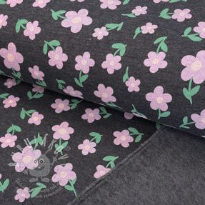 Szabadidő anyag fésült Flowers indigo melange