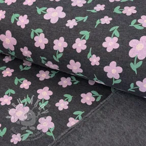 Szabadidő anyag fésült Flowers indigo melange