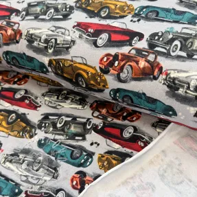 Szabadidő anyag fésült Old cars grey digital print