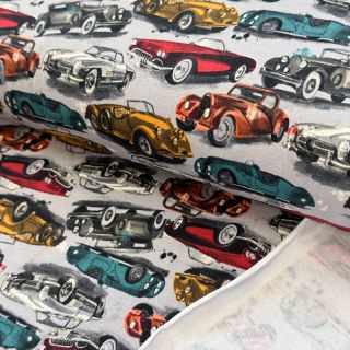 Szabadidő anyag fésült Old cars grey digital print