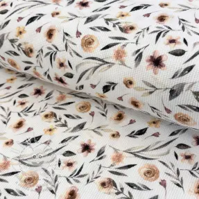 Jersey WAFFLE Flowers white digital print